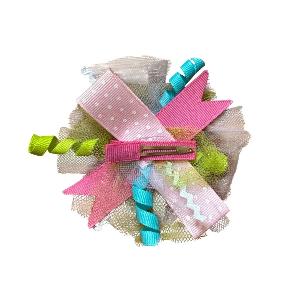 Hair Clip Kids Pink Green Number 2 Birthday Ribbon Bow SIZE OS